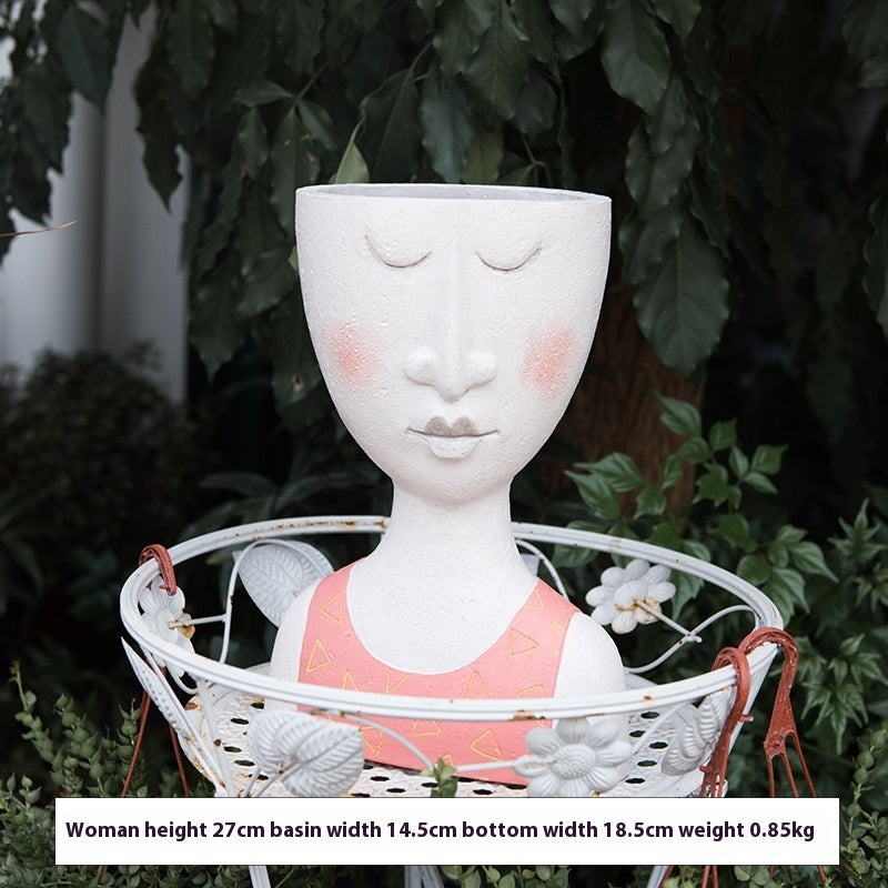 Happy Home Art Flower Pot – Portrait Sculpture for Garden & Balcony Decor