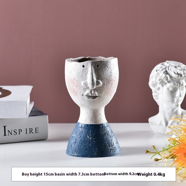 Happy Home Art Flower Pot – Portrait Sculpture for Garden & Balcony Decor