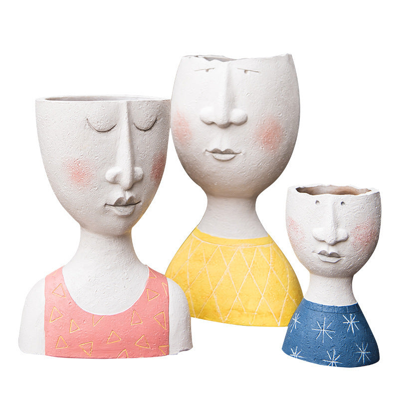 Happy Home Art Flower Pot – Portrait Sculpture for Garden & Balcony Decor