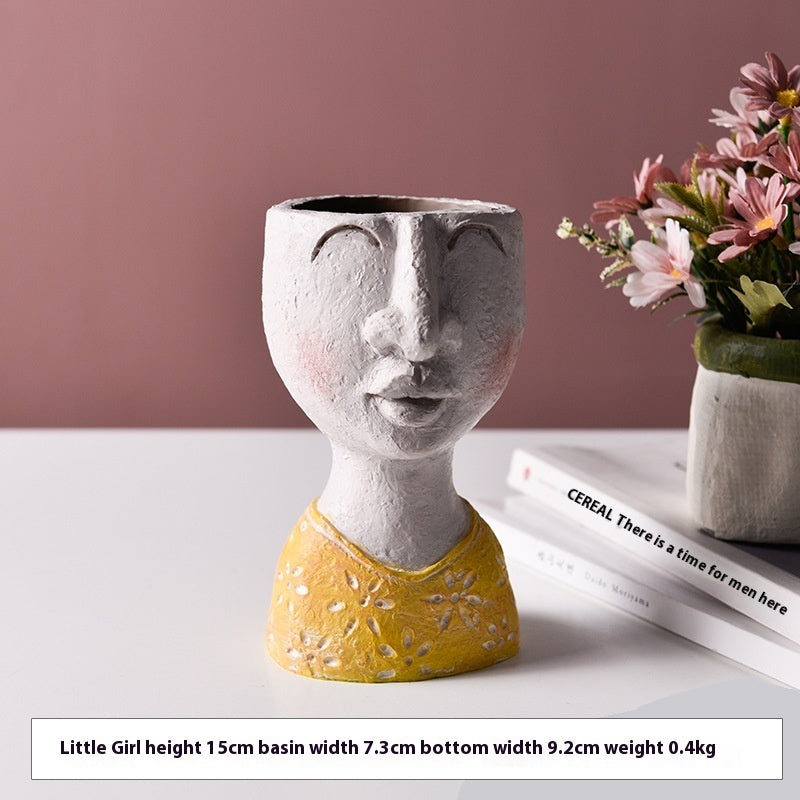 Happy Home Art Flower Pot – Portrait Sculpture for Garden & Balcony Decor