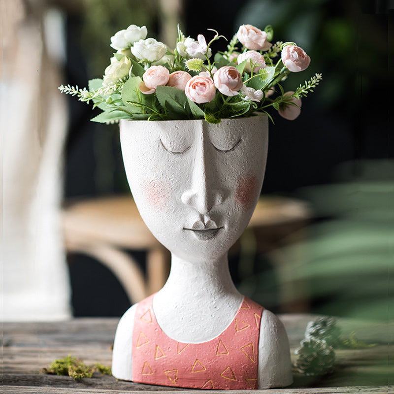 Happy Home Art Flower Pot – Portrait Sculpture for Garden & Balcony Decor
