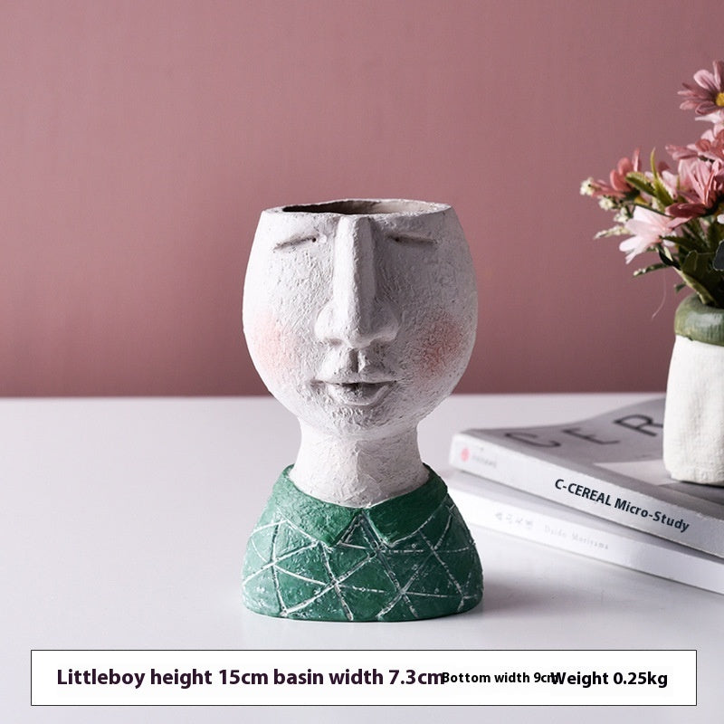 Happy Home Art Flower Pot – Portrait Sculpture for Garden & Balcony Decor