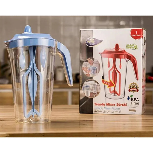 Close-up of manual plunger inside BPA-free mixing jug for easy milk and protein shake blending.