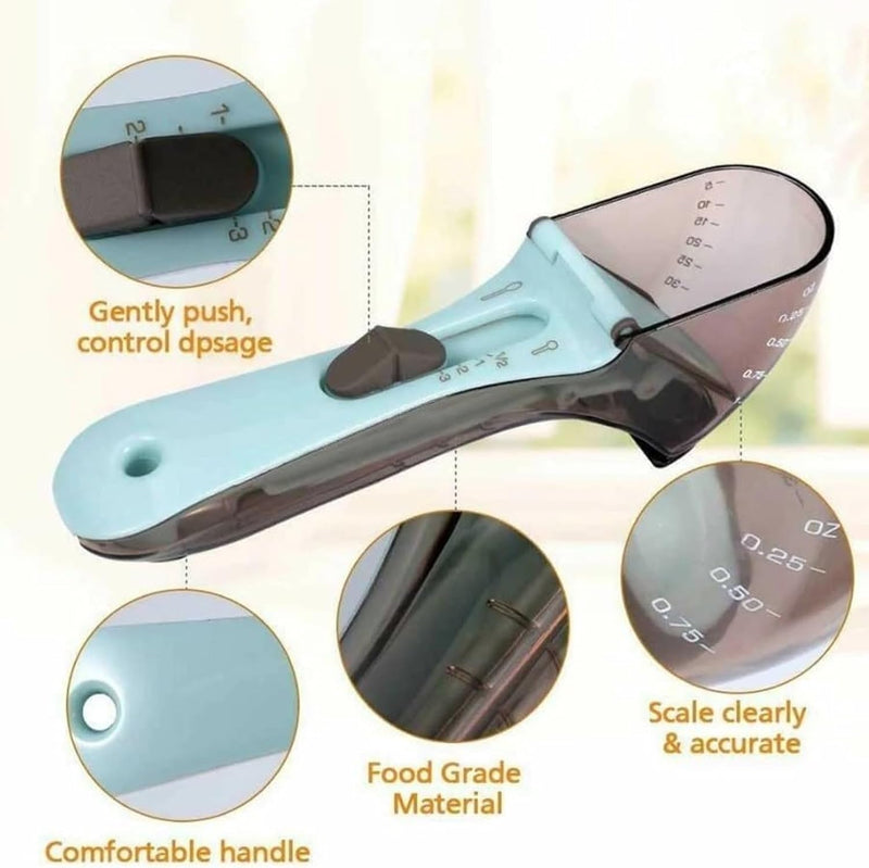 Adjustable measuring spoon in use while cooking and baking in the kitchen

